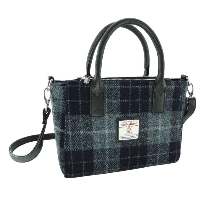 Harris Tweed Brora Small Tote - Compact Wool Tote Bag - Heritage Of Scotland - Grey/Black Tartan (COL095)