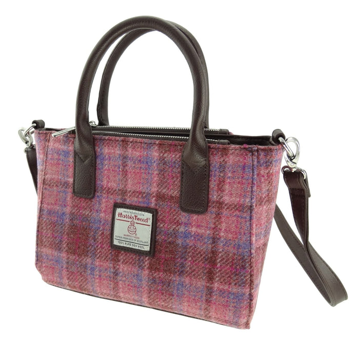 Harris Tweed Brora Small Tote - Compact Wool Tote Bag - Heritage Of Scotland - Pink Check (COL103)
