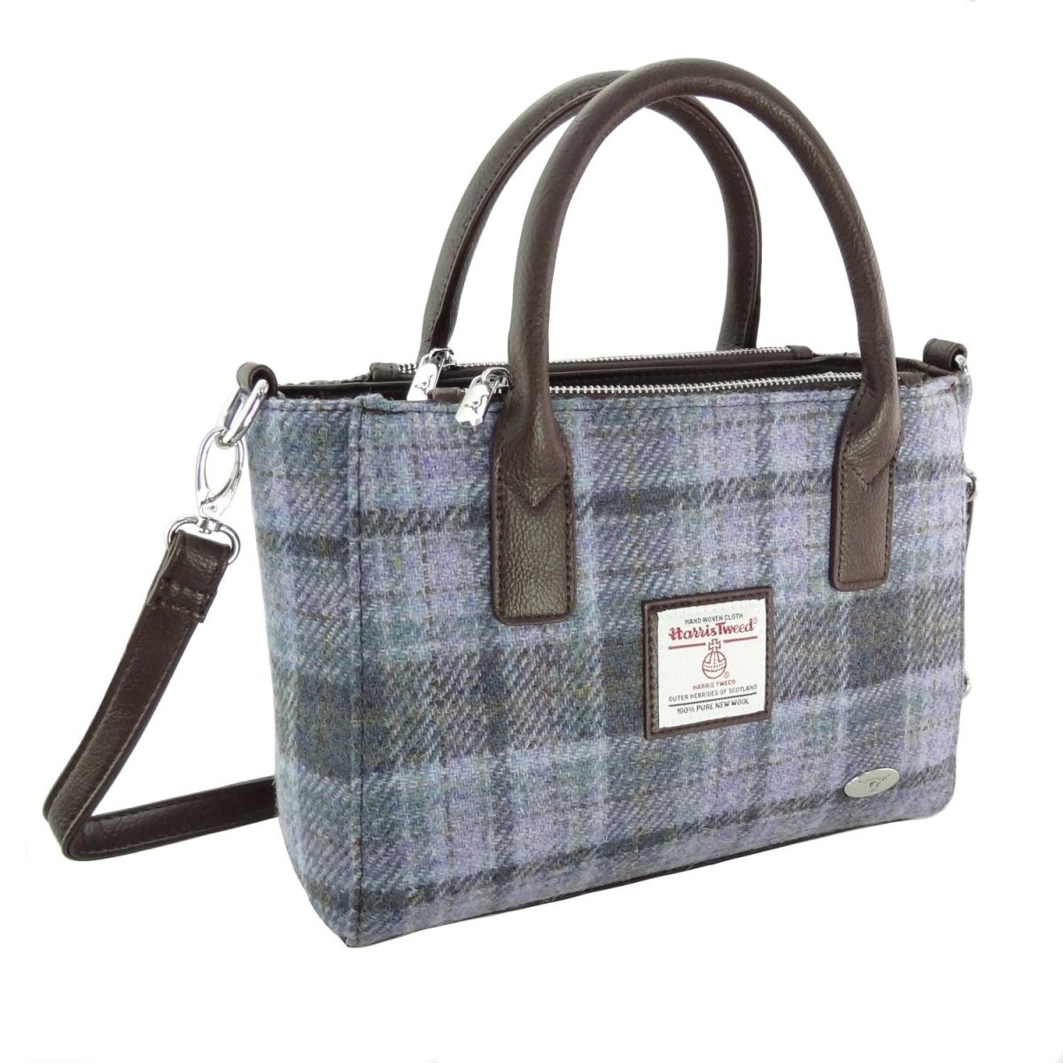Harris Tweed Brora Small Tote - Compact Wool Tote Bag - Soft Purple Tartan (COL155) - Heritage Of Scotland -