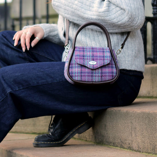 Harris Tweed Buchan Round Mini Handbag - Small Wool Handbag Made in UK - Heritage Of Scotland - MacLeod Tartan (COL015)