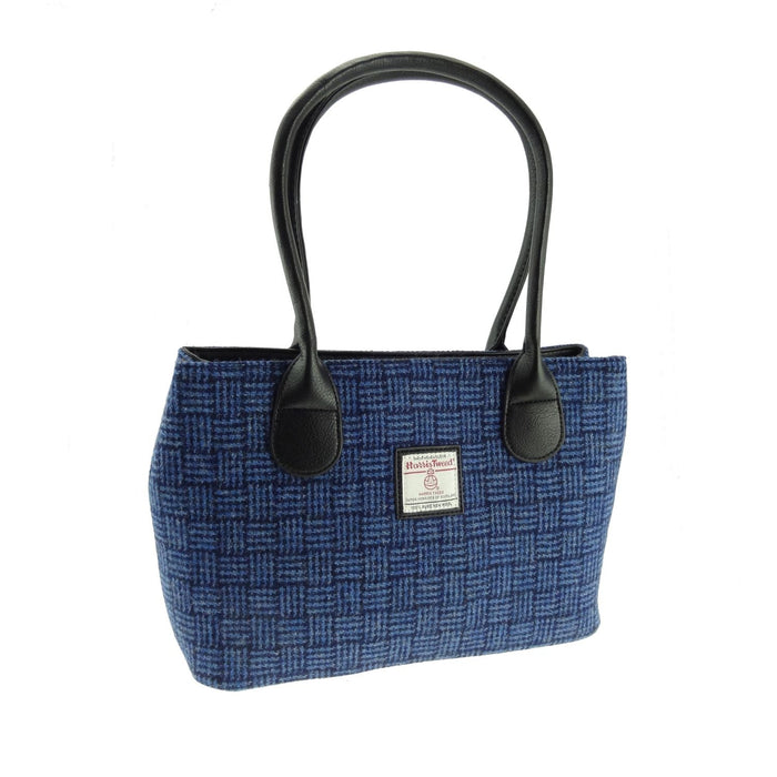 Harris Tweed Cassley Classic Handbag - Elegant Tartan Shoulder Bag - Heritage Of Scotland - Blue Basket Weave (COL097)