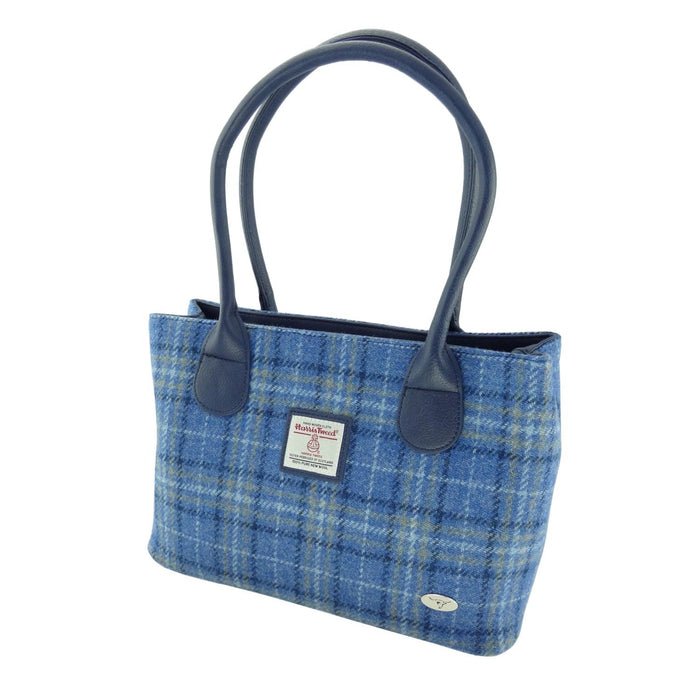 Harris Tweed Cassley Classic Handbag - Elegant Tartan Shoulder Bag - Heritage Of Scotland - Light Blue Check (COL129)