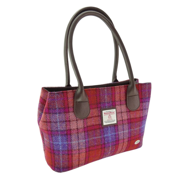 Harris Tweed Cassley Classic Handbag - Elegant Tartan Shoulder Bag - Heritage Of Scotland - Orange with Purple Tartan (COL142)