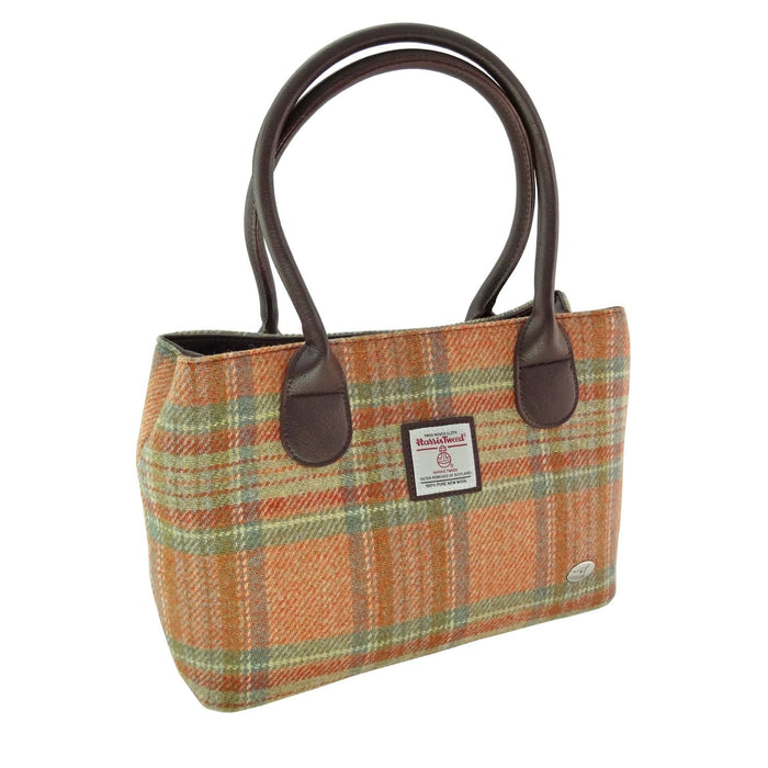 Harris Tweed Cassley Classic Handbag - Elegant Tartan Shoulder Bag - Heritage Of Scotland - Pale Orange Stewart Tartan (COL148)
