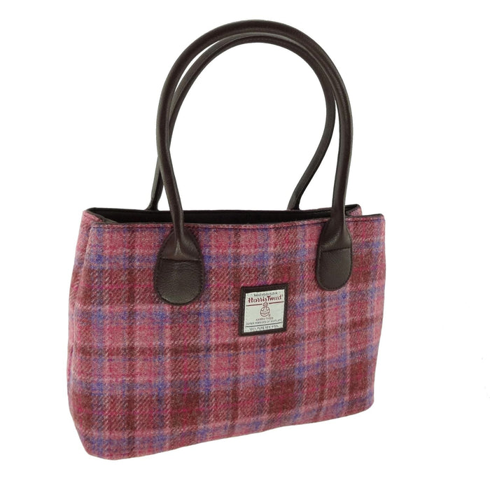 Harris Tweed Cassley Classic Handbag - Elegant Tartan Shoulder Bag - Heritage Of Scotland - Pink Check (COL103)