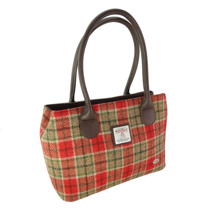 Harris Tweed Cassley Classic Handbag - Elegant Tartan Shoulder Bag - Heritage Of Scotland - Red & Green Tartan (COL141)