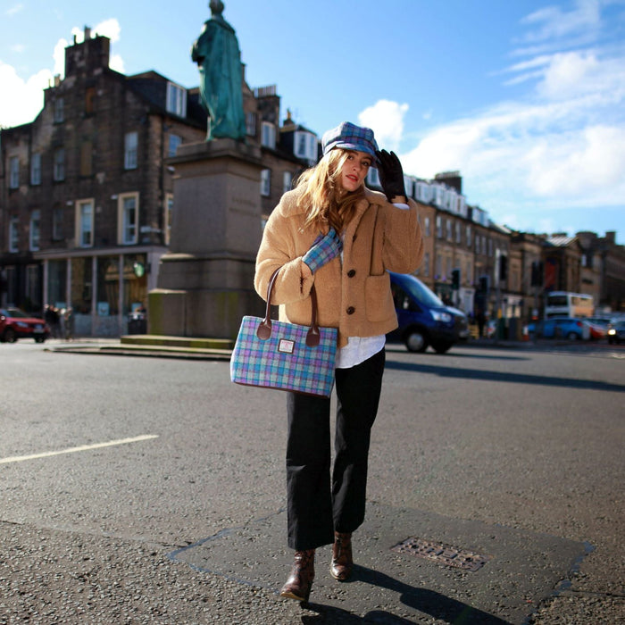 Harris Tweed Cassley Classic Handbag - Elegant Tartan Shoulder Bag - Heritage Of Scotland - Rust Red with Green, White & Blue Overcheck (COL151)