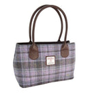 Harris Tweed Cassley Classic Handbag - Elegant Tartan Shoulder Bag - Soft Purple Tartan (COL155) - Heritage Of Scotland -