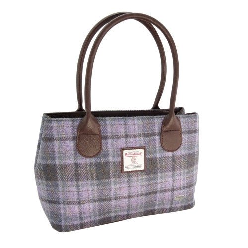 Harris Tweed Cassley Classic Handbag - Elegant Tartan Shoulder Bag - Soft Purple Tartan (COL155) - Heritage Of Scotland -