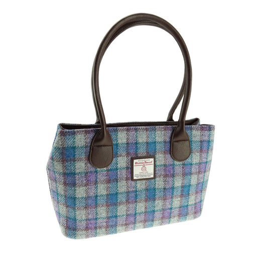 Harris Tweed Classic Handbag Blue/Purple Check On Grey - Heritage Of Scotland - BLUE/PURPLE CHECK ON GREY