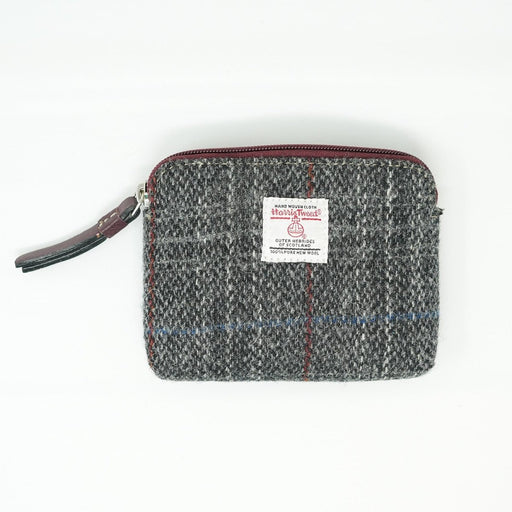Harris Tweed Coin Purse - GREY & RED CHECK / MAROON - Heritage Of Scotland -