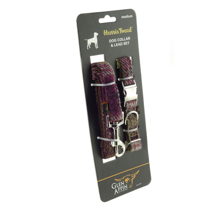 Harris Tweed Dog Collar And Lead Set Heather Check - Heritage Of Scotland - Heather Check