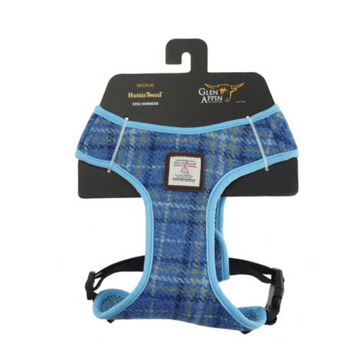 Harris Tweed Dog Harness Light Blue Check - Heritage Of Scotland - Light Blue Check