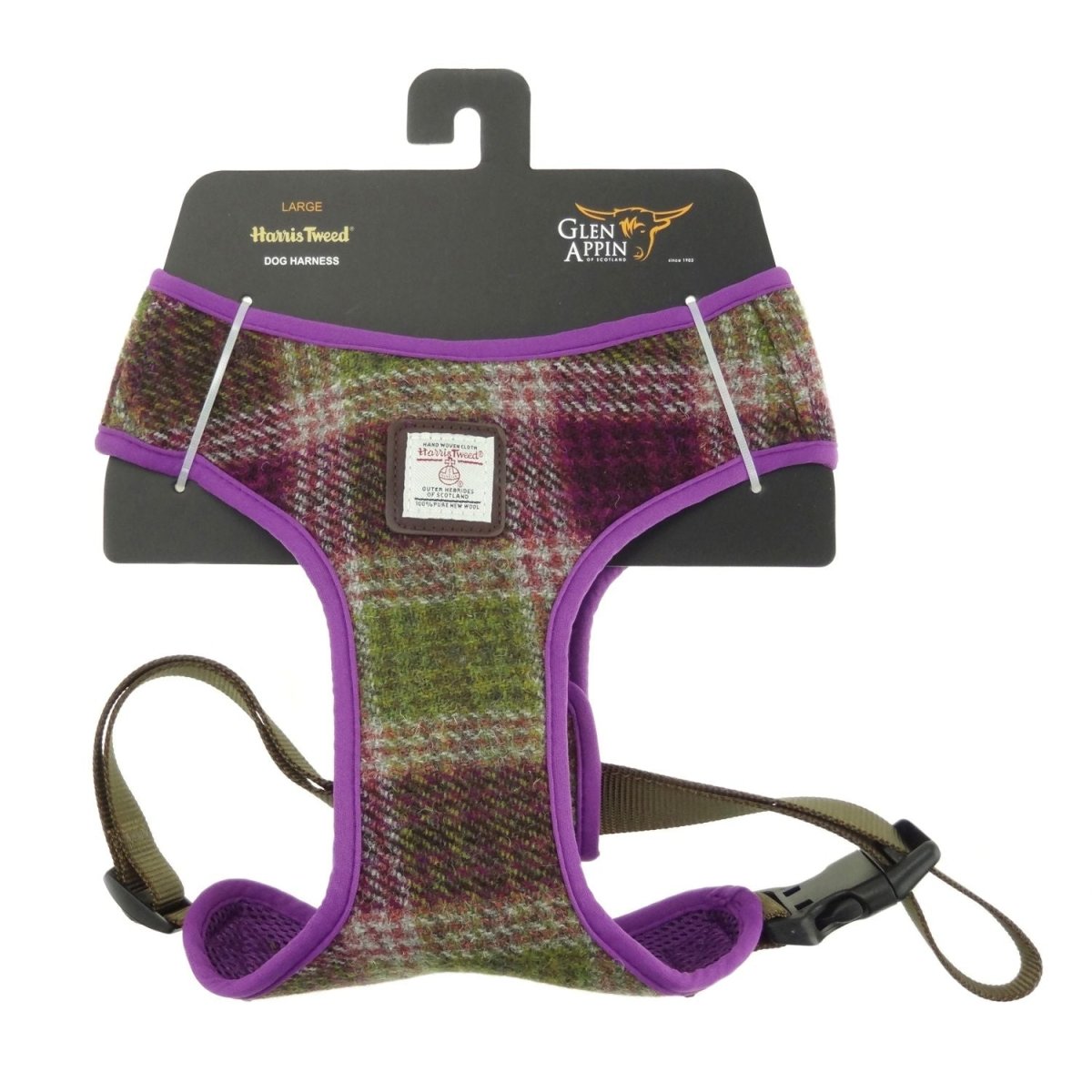 Harris Tweed Dog Harness – Stylish & Durable Designer Dog Harness in Heather Check (COL125) - Heritage Of Scotland - Large