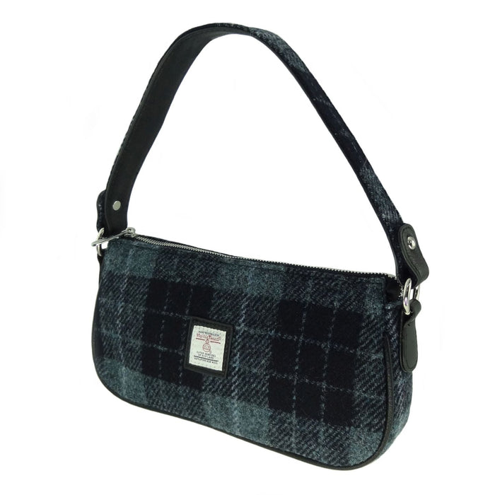 Harris Tweed Duchray Baguette Bag - Classic Tartan Shoulder Bag - Heritage Of Scotland - Grey and Black Tartan (COL095)