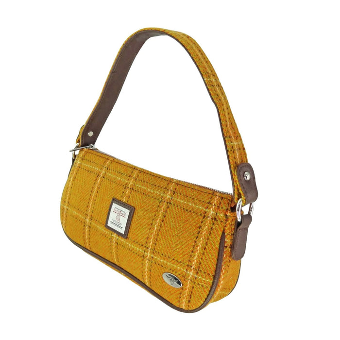 Harris Tweed Duchray Baguette Bag - Classic Tartan Shoulder Bag - Heritage Of Scotland - Mustard with Overcheck (COL130)