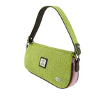 Harris Tweed Duchray Baguette Bag - Classic Tartan Shoulder Bag - Heritage Of Scotland - Plain Green with Pink contrast (COL110)