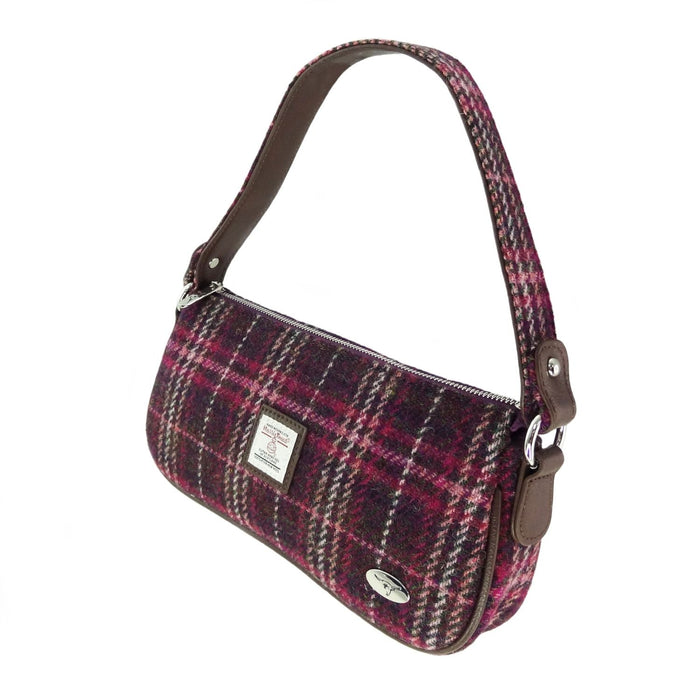Harris Tweed Duchray Baguette Bag - Classic Tartan Shoulder Bag - Heritage Of Scotland - Purple Check (COL131)