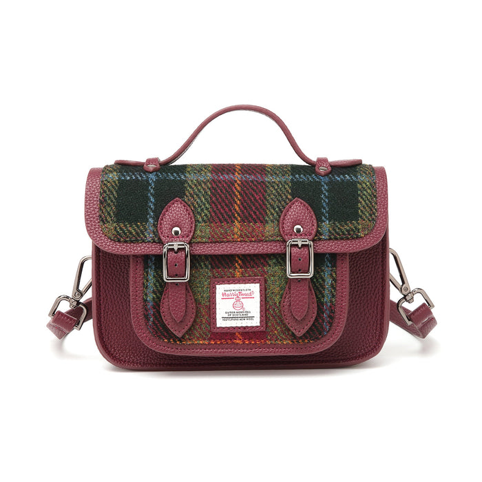 Harris Tweed Edinburgh Satchel Green/Red/Black Tartan / Oxblood - Heritage Of Scotland - Green/Red/Black Tartan / Oxblood