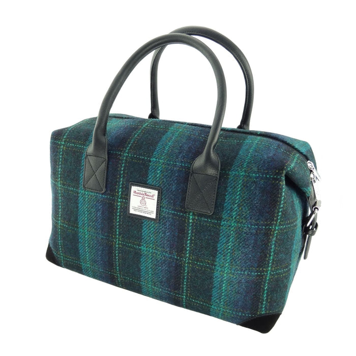 Harris Tweed Esk Overnight Bag - Large Travel Bag Made in UK - Heritage Of Scotland - Blue with Turquoise Overcheck (COL119)