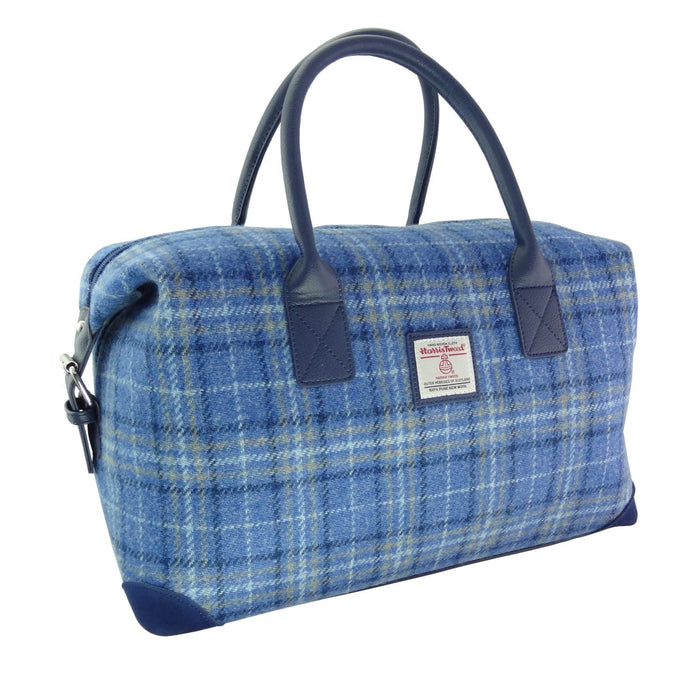 Harris Tweed Esk Overnight Bag - Large Travel Bag Made in UK - Heritage Of Scotland - Light Blue Check (COL129)
