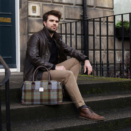 Harris Tweed Esk Overnight Bag - Large Travel Bag Made in UK - Heritage Of Scotland - MacLeod Tartan (COL015)