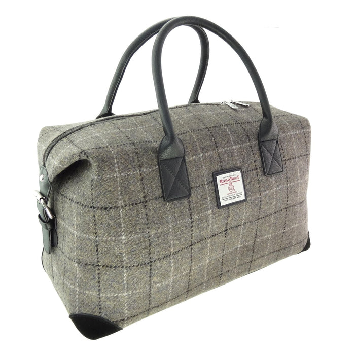 Harris Tweed Esk Overnight Bag - Large Travel Bag Made in UK - Heritage Of Scotland - Mink with Black Overcheck (COL031)