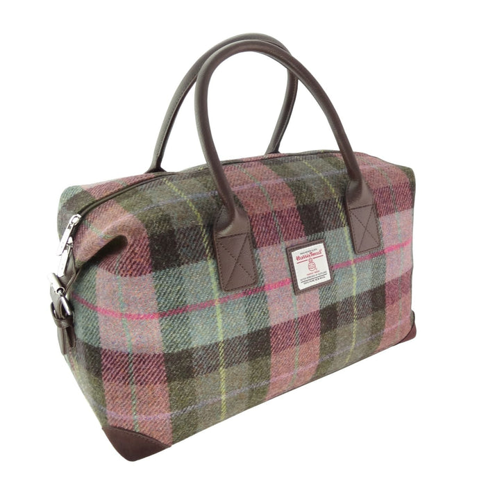 Harris Tweed Esk Overnight Bag - Large Travel Bag Made in UK - Heritage Of Scotland - Muted Green & Purple Tartan (COL137)