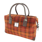 Harris Tweed Esk Overnight Bag - Large Travel Bag Made in UK - Heritage Of Scotland - Rust with Orange Overcheck (COL117)