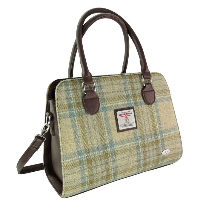Harris Tweed Findhorn Curved Bottom Handbag - Midi Tote with Adjustable Strap - Heritage Of Scotland - Beige Stewart (COL132)