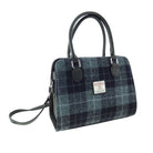 Harris Tweed Findhorn Curved Bottom Handbag - Midi Tote with Adjustable Strap - Heritage Of Scotland - Grey with Black Tartan (COL095)