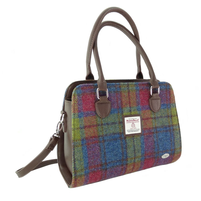 Harris Tweed Findhorn Curved Bottom Handbag - Midi Tote with Adjustable Strap - Heritage Of Scotland - Multi Colour Tartan (COL046)