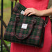 Harris Tweed Findhorn Curved Bottom Handbag - Midi Tote with Adjustable Strap - Heritage Of Scotland - Red & Green Tartan (COL141)
