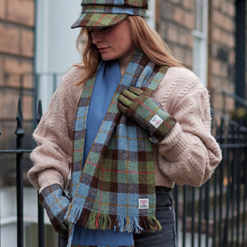 Harris Tweed Fringed Scarf with Fleece Back - Made in UK - Heritage Of Scotland - MacLeod Tartan (COL015)