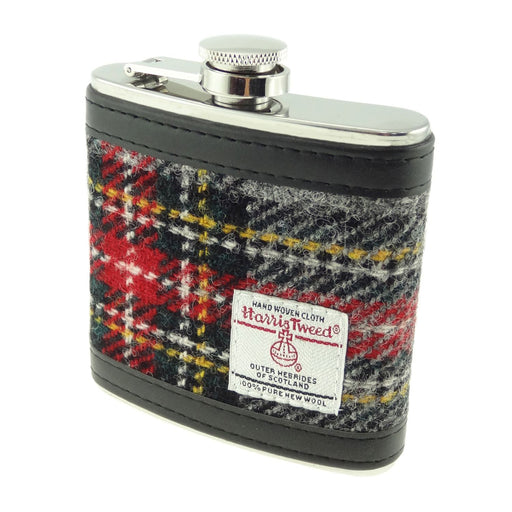 Harris Tweed Hip Flask Grey/Red Tartan - Heritage Of Scotland - GREY/RED TARTAN