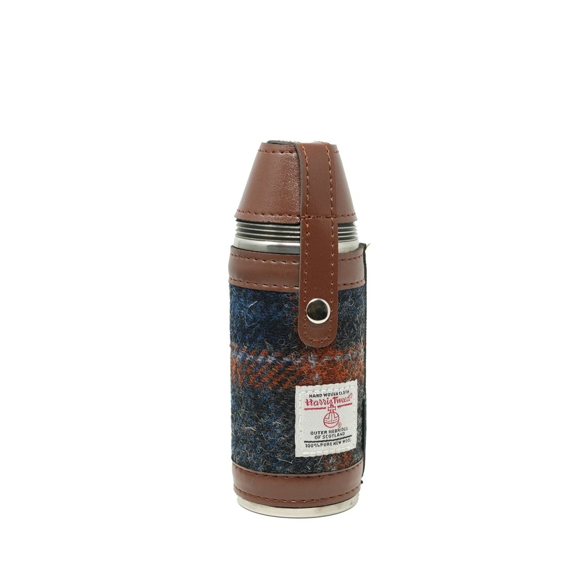 Harris Tweed Hunting Flask - Grey with Rust Overcheck (COL127) - Heritage Of Scotland - 