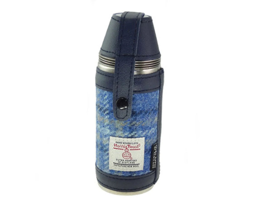 Harris Tweed Hunting Flask Light Blue Check - Heritage Of Scotland - Light Blue Check