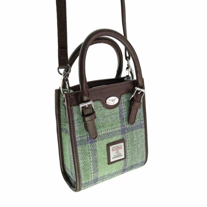 Harris Tweed Keltie Tall Mini Tote Bag - Wool Crossbody Tote - Heritage Of Scotland - Faded Green Stewart (COL139)