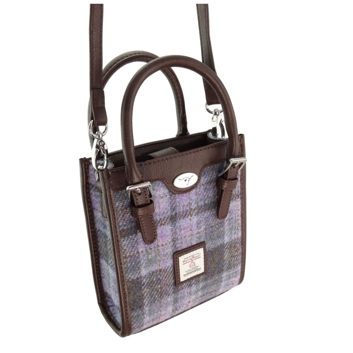Harris Tweed Keltie Tall Mini Tote Bag - Wool Crossbody Tote - Soft Purple Tartan(COL155) - Heritage Of Scotland -