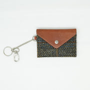 Harris Tweed Key Holder with Leather Flap - BLUE & BROWN CHECK HB / TAN - Heritage Of Scotland -