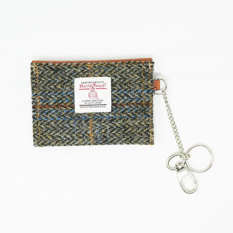 Harris Tweed Key Holder with Leather Flap - BLUE & BROWN CHECK HB / TAN - Heritage Of Scotland -