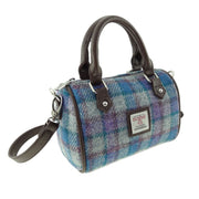 Harris Tweed Kilbride Mini Bowling Bag - Small Shoulder and Handbag - Heritage Of Scotland - Blue/Purple Check on Grey (COL098)