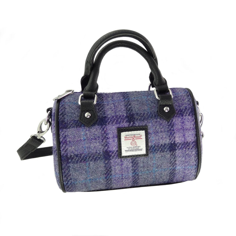 Harris Tweed Kilbride Mini Bowling Bag - Small Shoulder and Handbag - Heritage Of Scotland - Bold Purple Check (COL089)