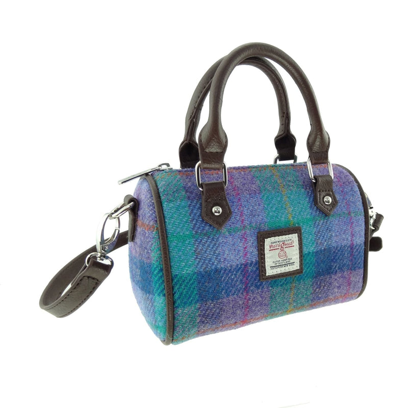 Harris Tweed Kilbride Mini Bowling Bag - Small Shoulder and Handbag - Heritage Of Scotland - Green & Purple Tartan (COL079)