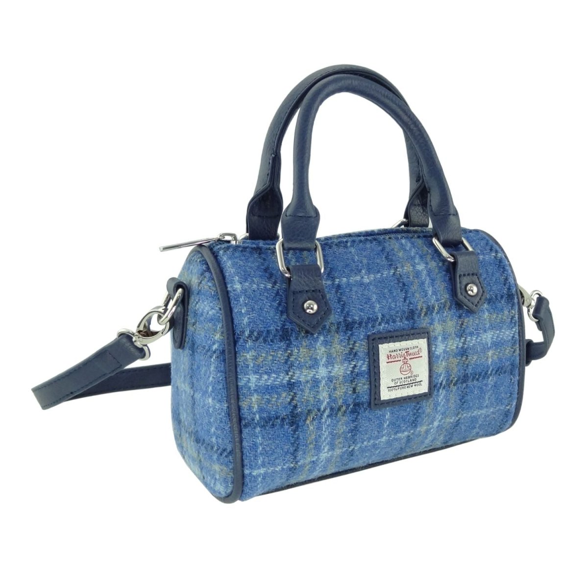 Harris Tweed Kilbride Mini Bowling Bag - Small Shoulder and Handbag - Light Blue Check (COL129) - Heritage Of Scotland -