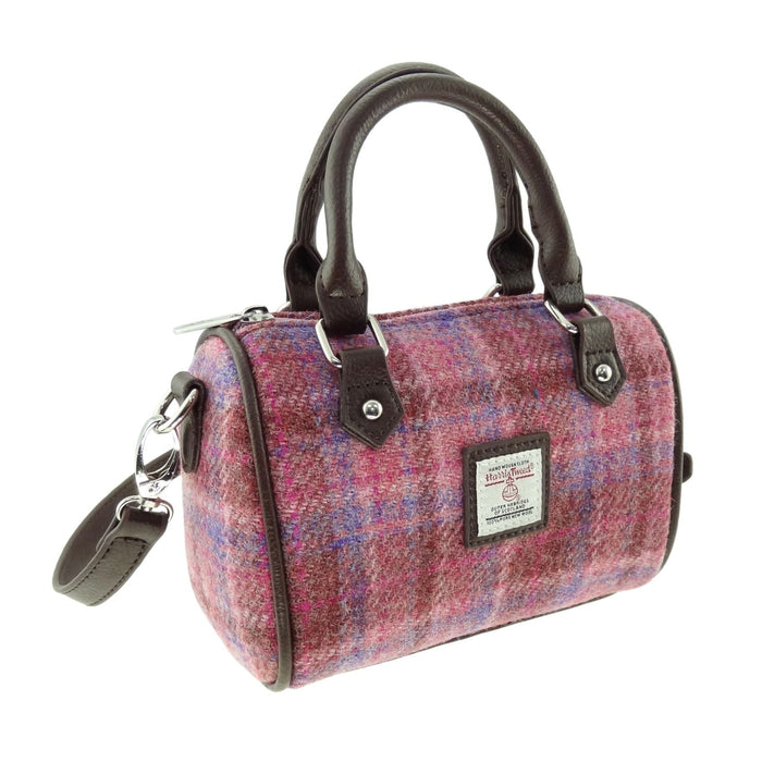 Harris Tweed Kilbride Mini Bowling Bag - Small Shoulder and Handbag - Heritage Of Scotland - Pink Check (COL103)