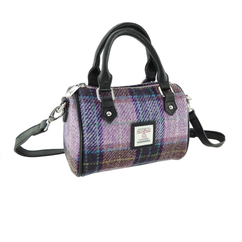 Harris Tweed Kilbride Mini Bowling Bag - Small Shoulder and Handbag - Heritage Of Scotland - Pink/Lilac Check (COL034)