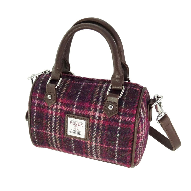 Harris Tweed Kilbride Mini Bowling Bag - Small Shoulder and Handbag - Heritage Of Scotland - Purple Check (COL131)