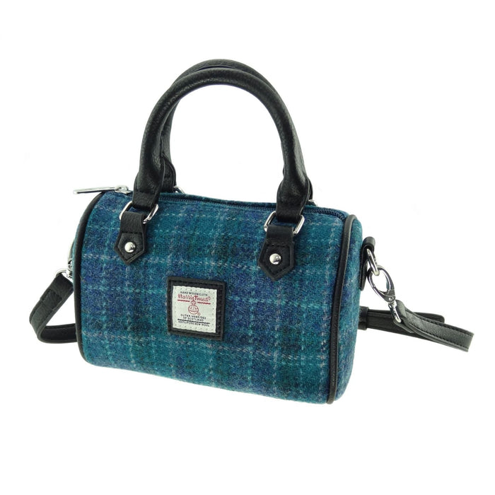 Harris Tweed Kilbride Mini Bowling Bag - Small Shoulder and Handbag - Heritage Of Scotland - Sea Blue Check (COL092)