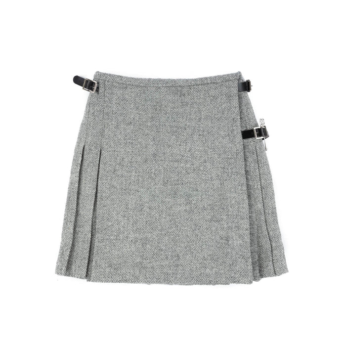 Harris Tweed Ladies Bronwyn Wool Skirt Htc24 - 01 Lt Grey Herringbone - Heritage Of Scotland - HTC24 - 01 LT GREY HERRINGBONE